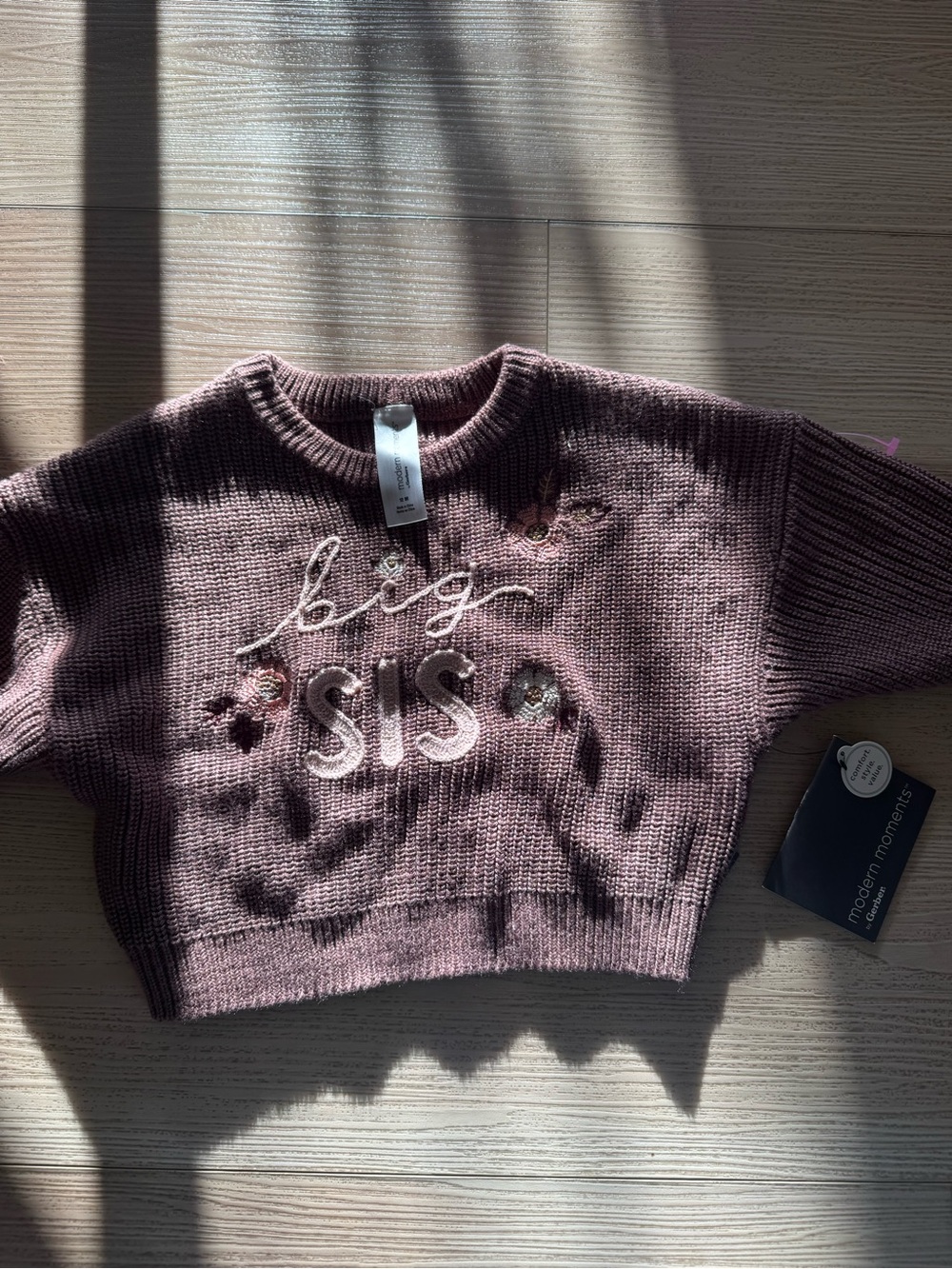 Big Sis Embroidered Mauve Knit Sweater for Kids